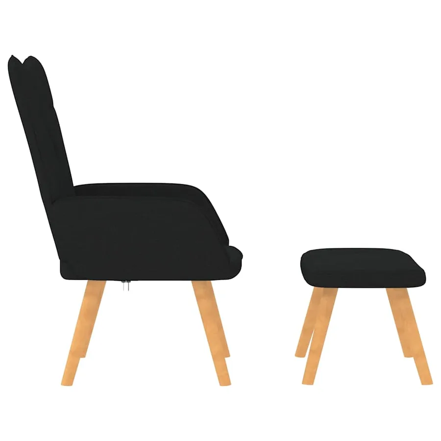 Chaise de relaxation avec tabouret Noir Tissu - 3