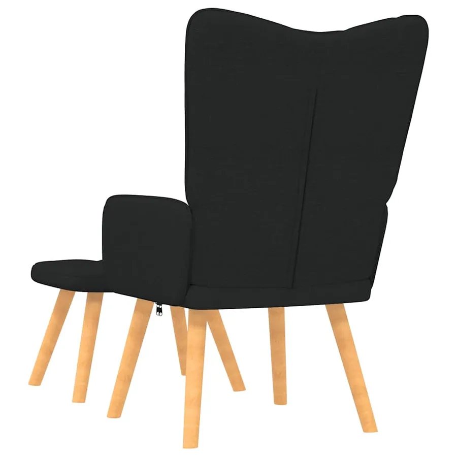Chaise de relaxation avec tabouret Noir Tissu - 4