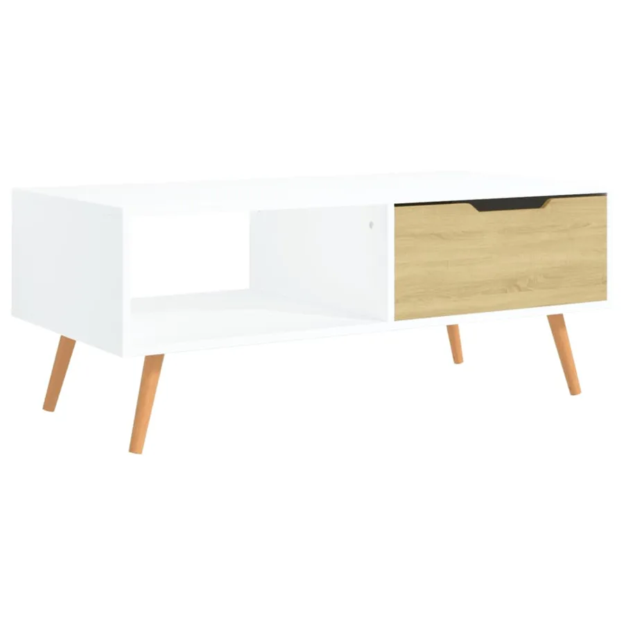 Table basse Blanc et chêne Sonoma 100x49,5x43cm Bois ingénierie - 2