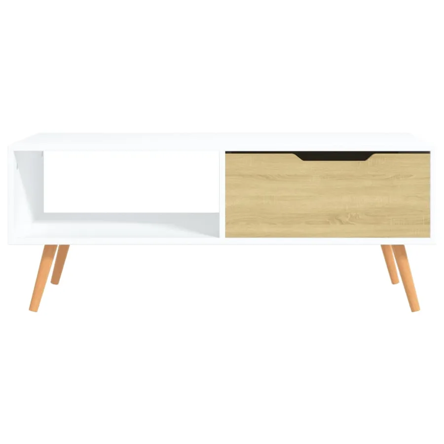 Table basse Blanc et chêne Sonoma 100x49,5x43cm Bois ingénierie - 3