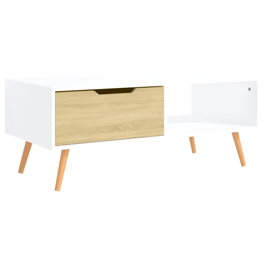 Table basse Blanc et chêne Sonoma 100x49,5x43cm Bois ingénierie - 4