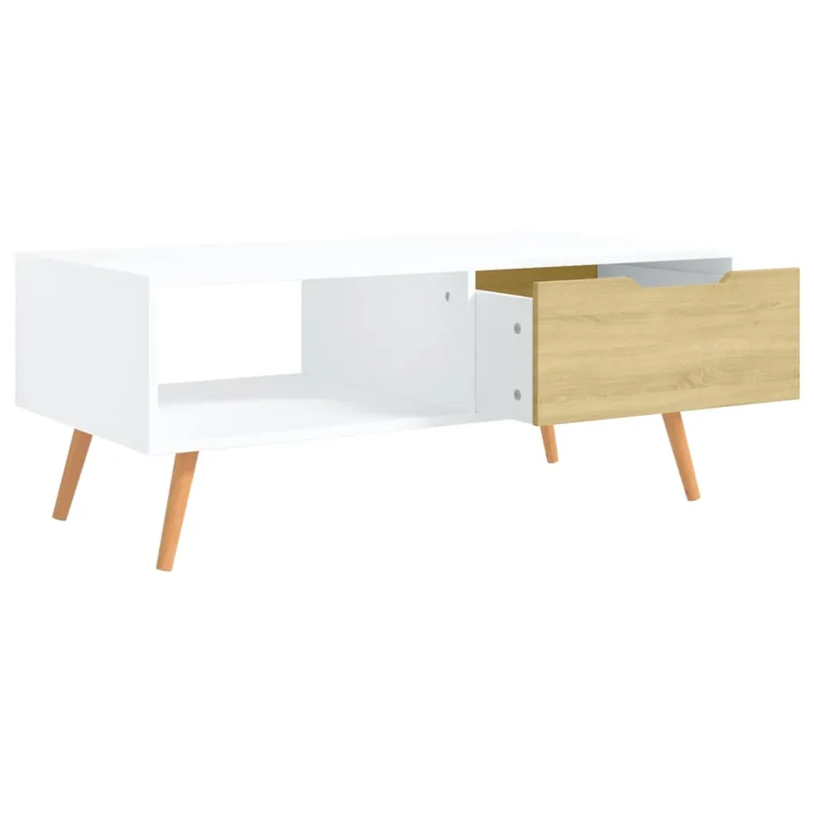 Table basse Blanc et chêne Sonoma 100x49,5x43cm Bois ingénierie - 5