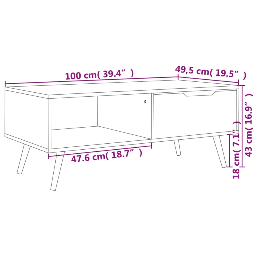 Table basse Blanc et chêne Sonoma 100x49,5x43cm Bois ingénierie - 7