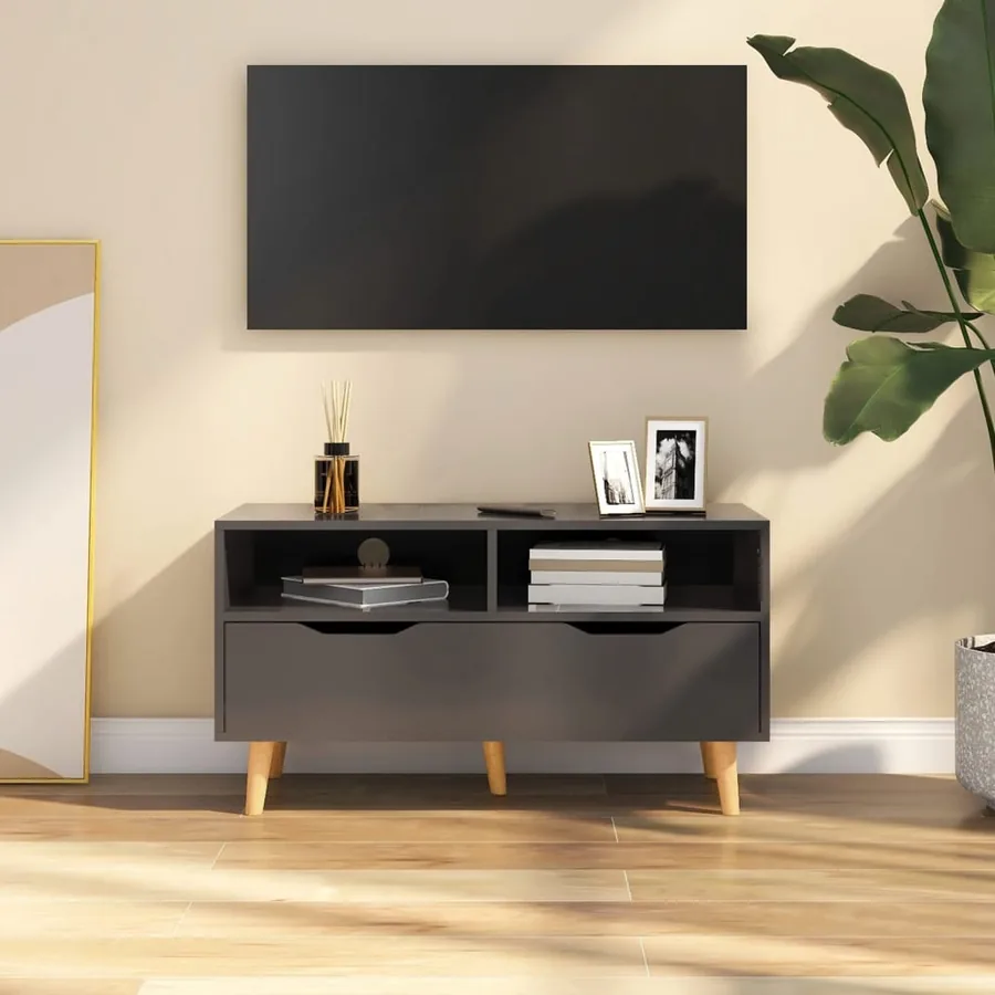 Meuble TV gris 90x40x48,5 cm bois d'ingénierie