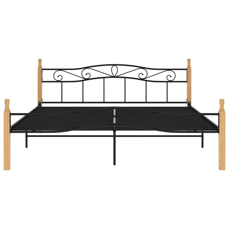 Cadre de lit sans matelas noir métal bois chêne 200x200 cm - 3