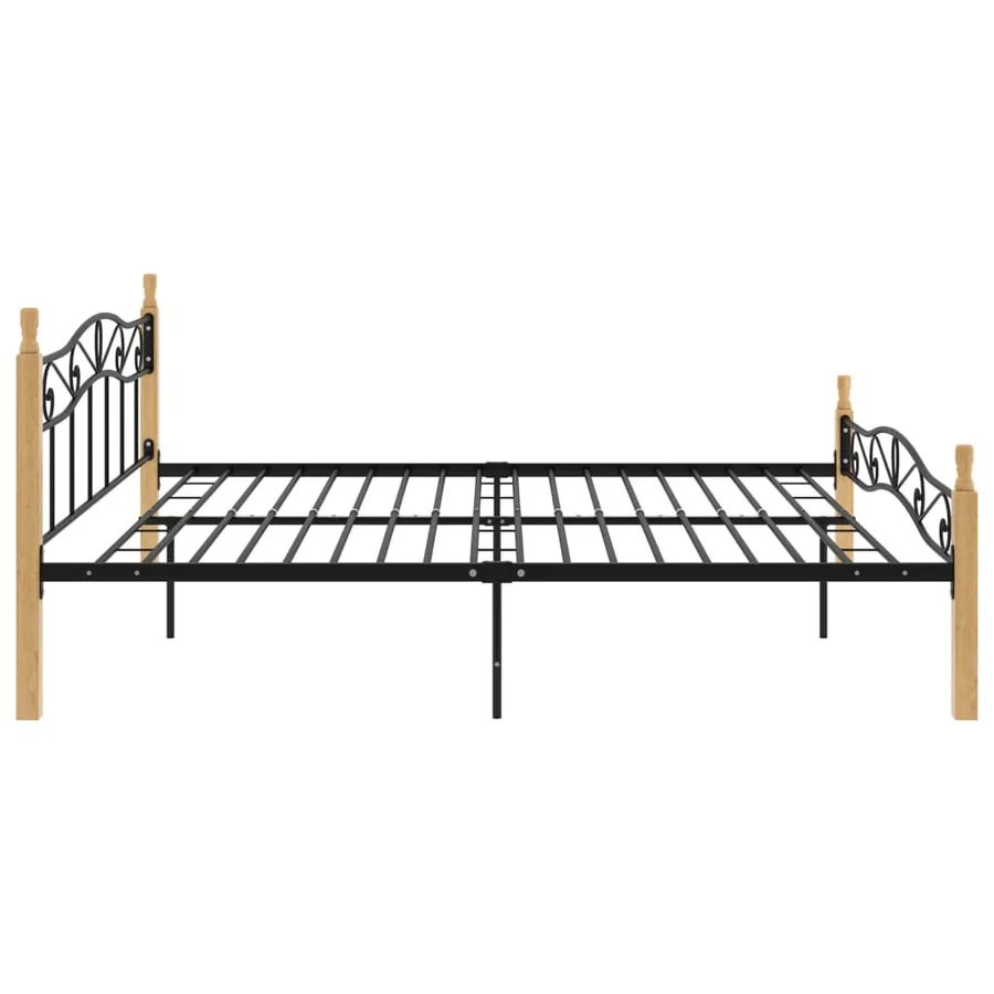 Cadre de lit sans matelas noir métal bois chêne 200x200 cm - 4