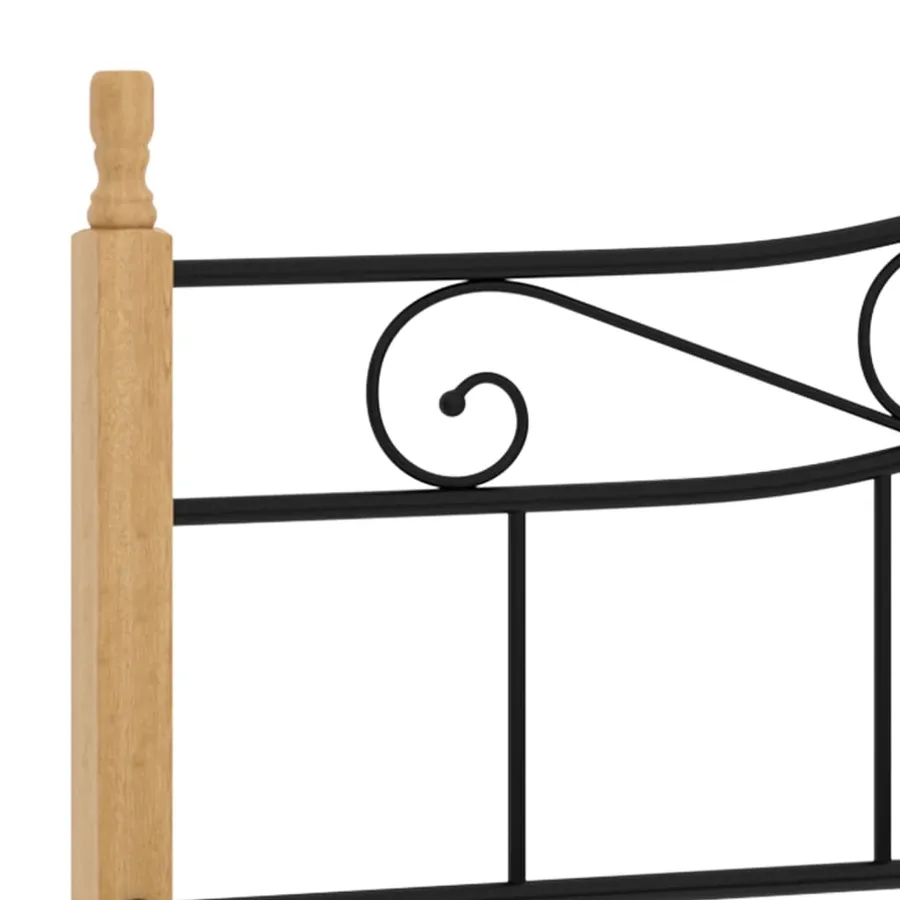 Cadre de lit sans matelas noir métal bois chêne 200x200 cm - 5
