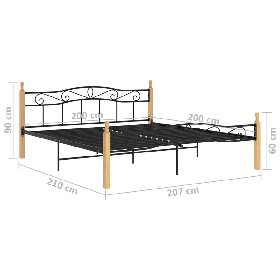 Cadre de lit sans matelas noir métal bois chêne 200x200 cm - 6