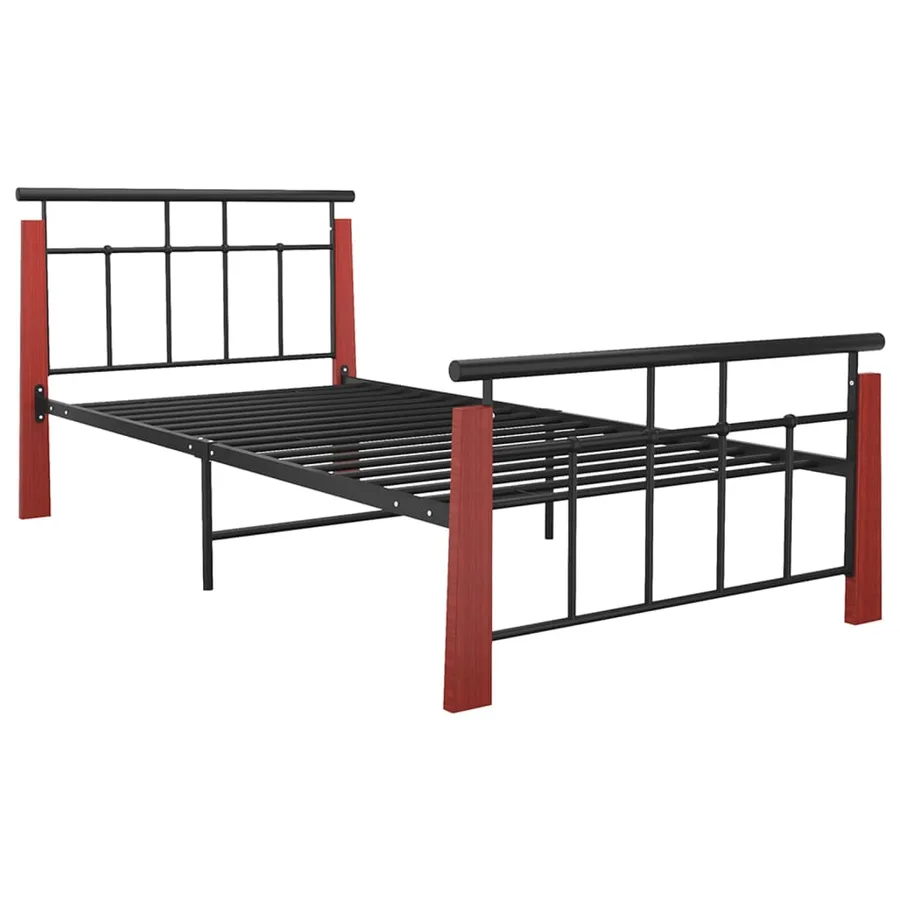 Cadre de lit sans matelas métal bois de chêne massif 90x200 cm - 2