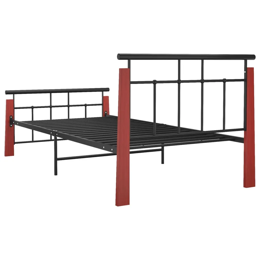 Cadre de lit sans matelas métal bois de chêne massif 90x200 cm - 5