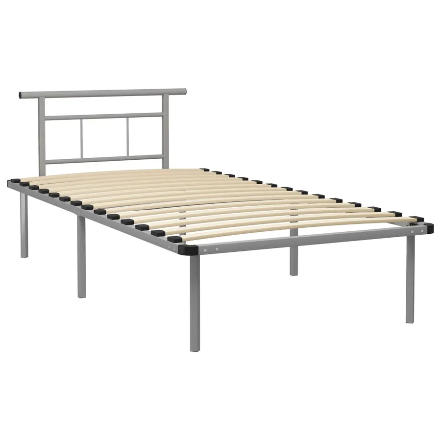 Cadre de lit sans matelas gris métal 100x200 cm - 2