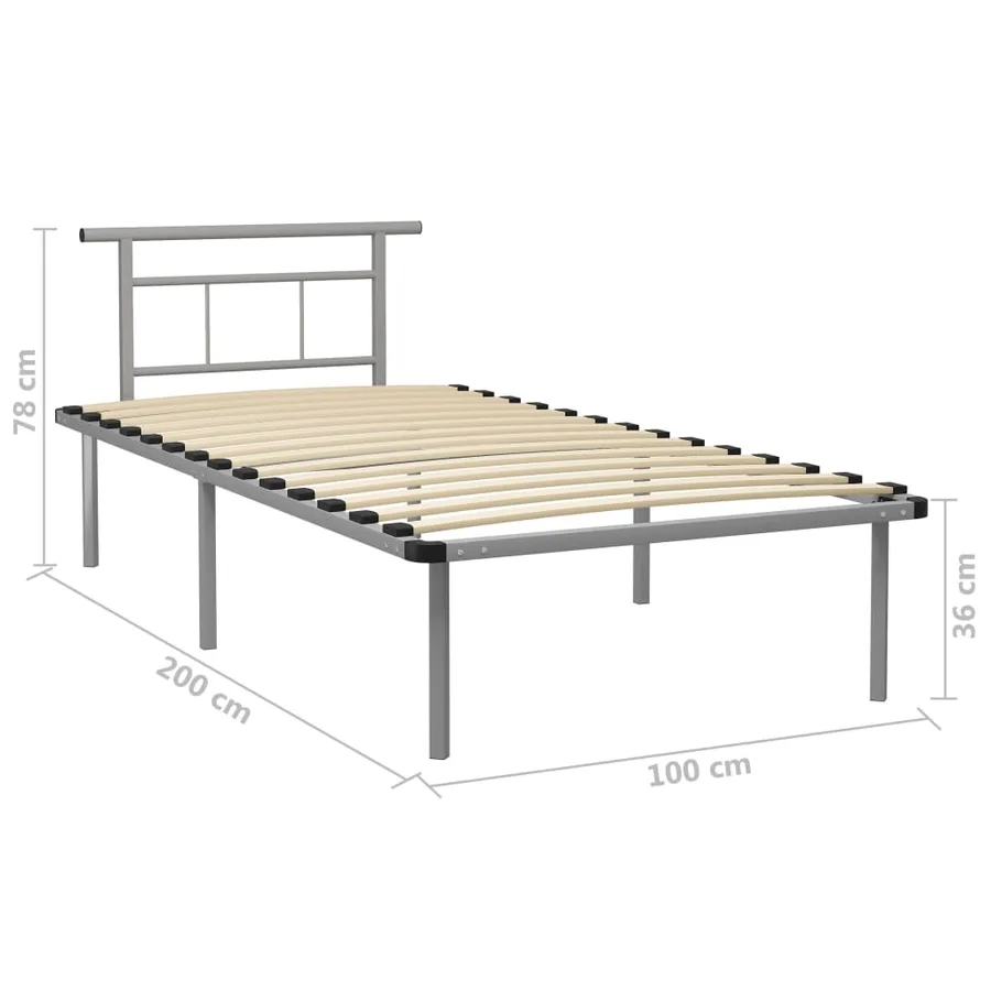 Cadre de lit sans matelas gris métal 100x200 cm - 6
