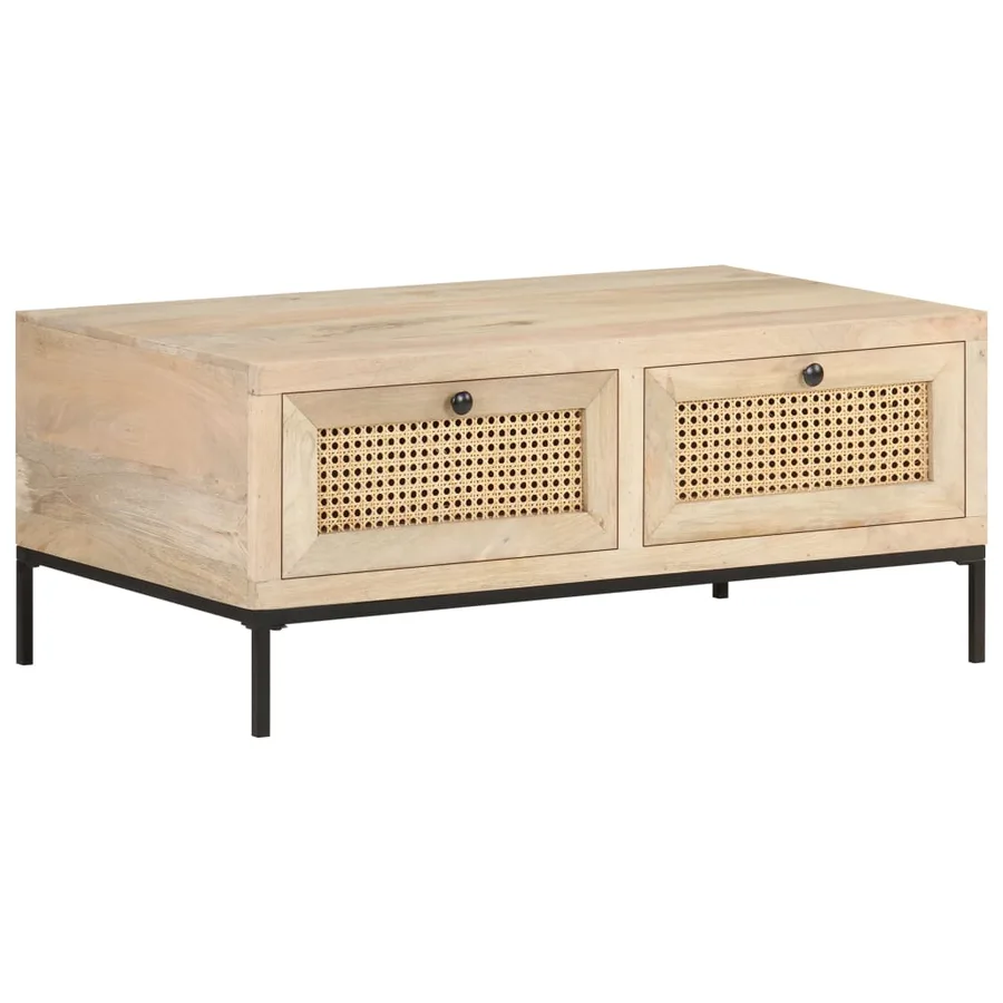 Table basse 90x50x37 cm Bois de manguier et canne naturelle - 10
