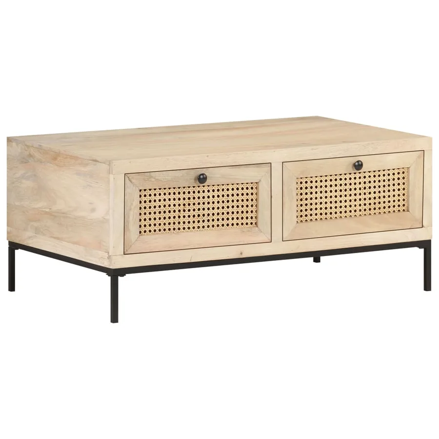 Table basse 90x50x37 cm Bois de manguier et canne naturelle - 11