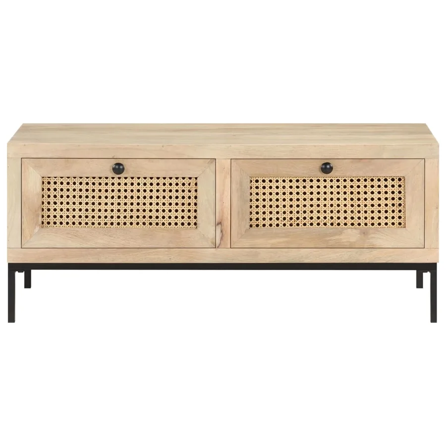 Table basse 90x50x37 cm Bois de manguier et canne naturelle - 2