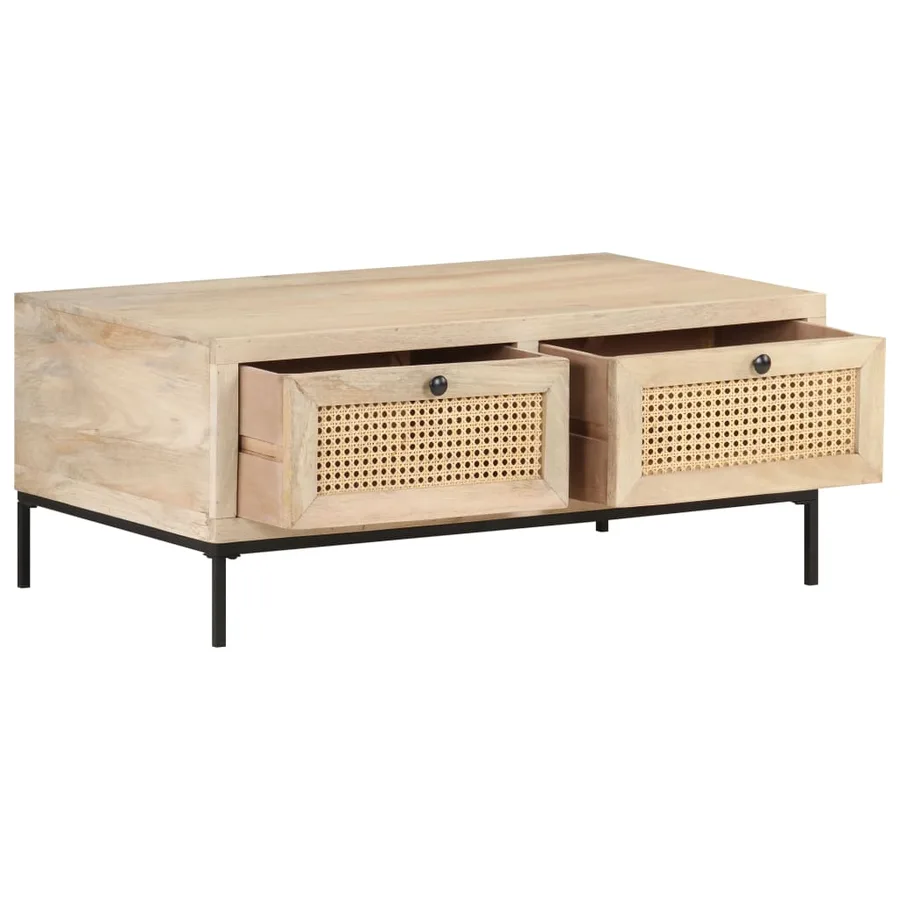 Table basse 90x50x37 cm Bois de manguier et canne naturelle - 3