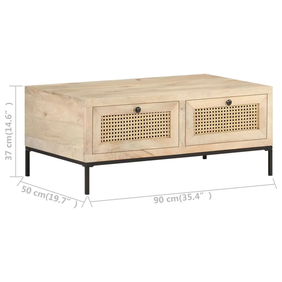 Table basse 90x50x37 cm Bois de manguier et canne naturelle - 7
