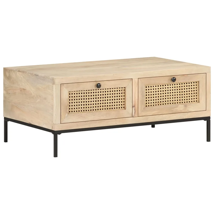 Table basse 90x50x37 cm Bois de manguier et canne naturelle - 8