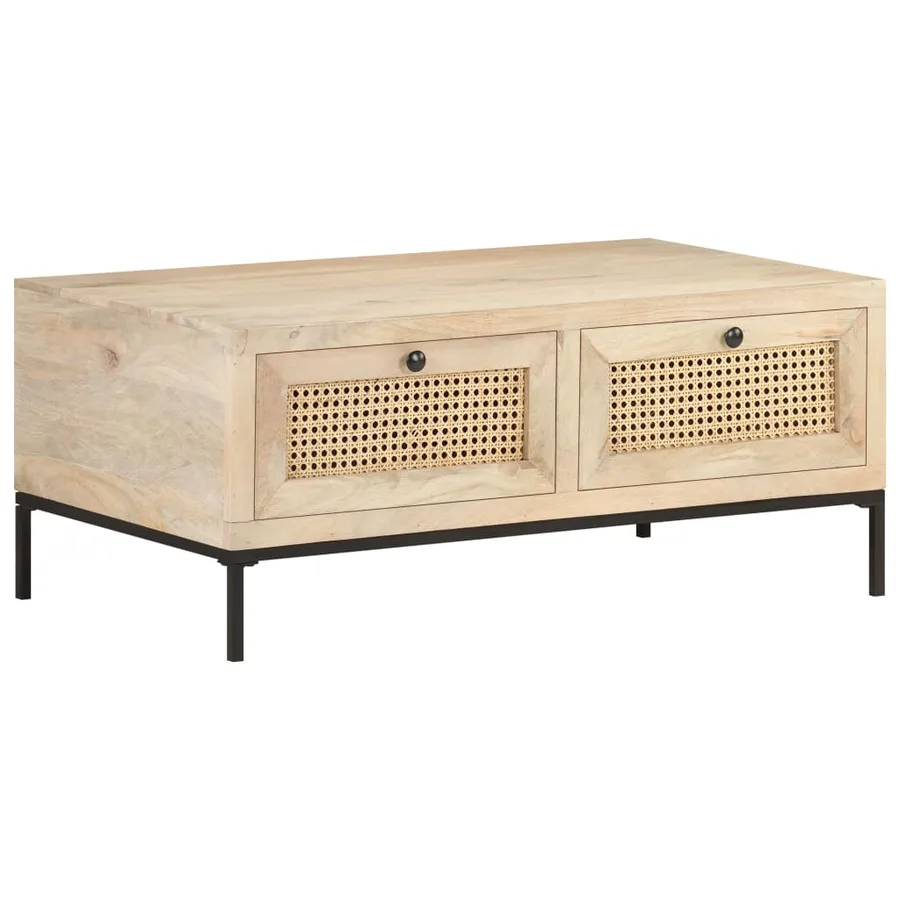 Table basse 90x50x37 cm Bois de manguier et canne naturelle - 9