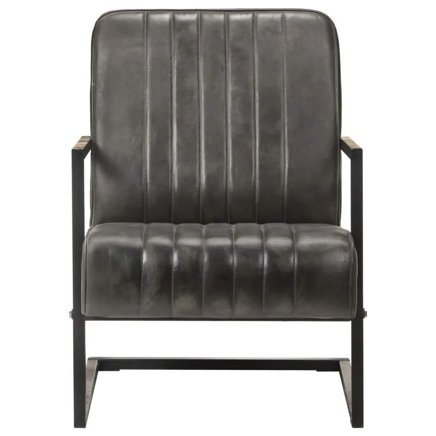 Chaise de canapé cantilever gris délavé cuir véritable - 2