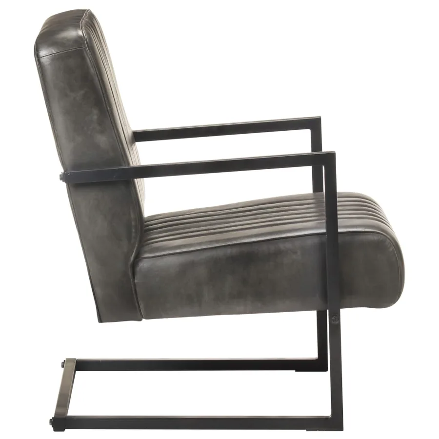 Chaise de canapé cantilever gris délavé cuir véritable - 3