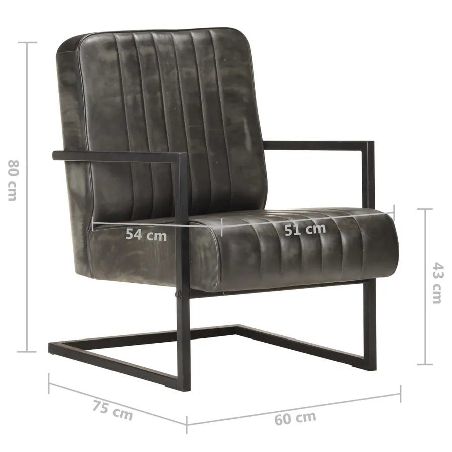 Chaise de canapé cantilever gris délavé cuir véritable - 6