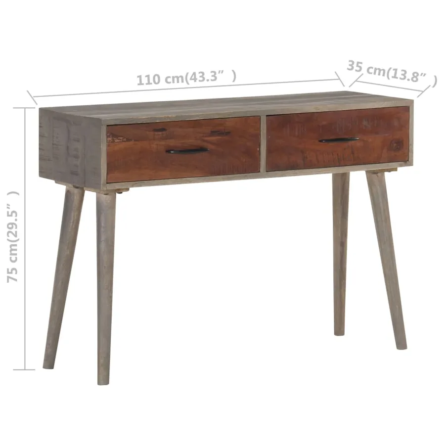 Table console Gris 110x35x75 cm Bois de manguier massif brut - 6