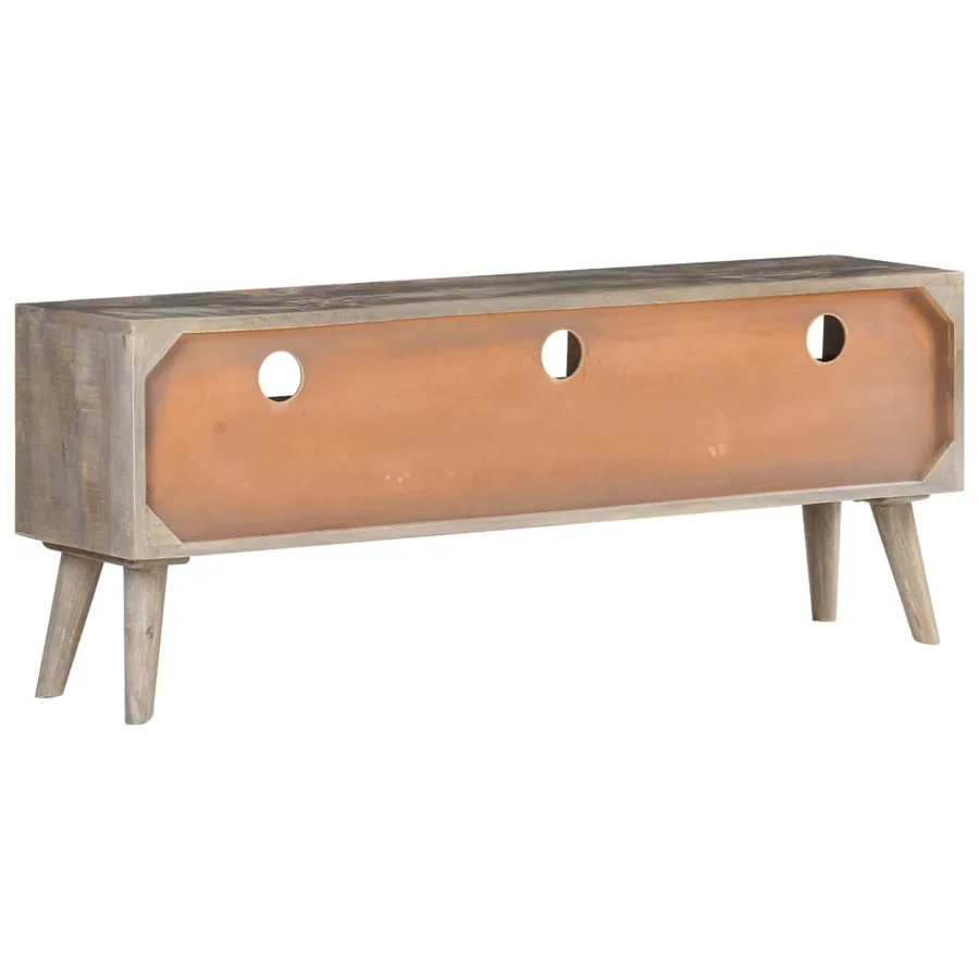 Meuble TV Gris 130x35x51 cm Bois massif de manguier brut - 4