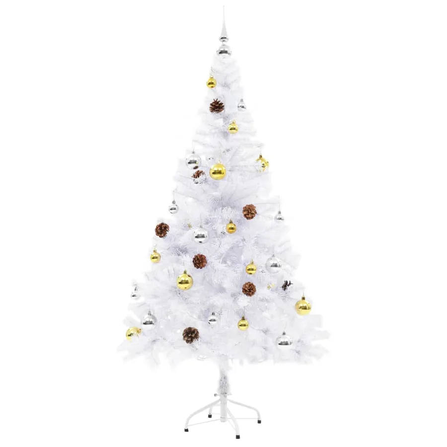 Arbre de Noël artificiel pré-éclairé avec boules blanc 150 cm - 3