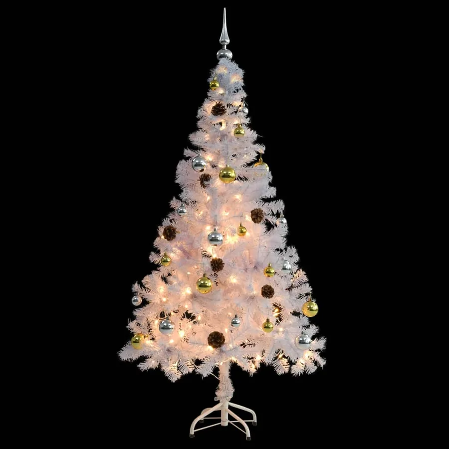Arbre de Noël artificiel pré-éclairé avec boules blanc 150 cm - 4