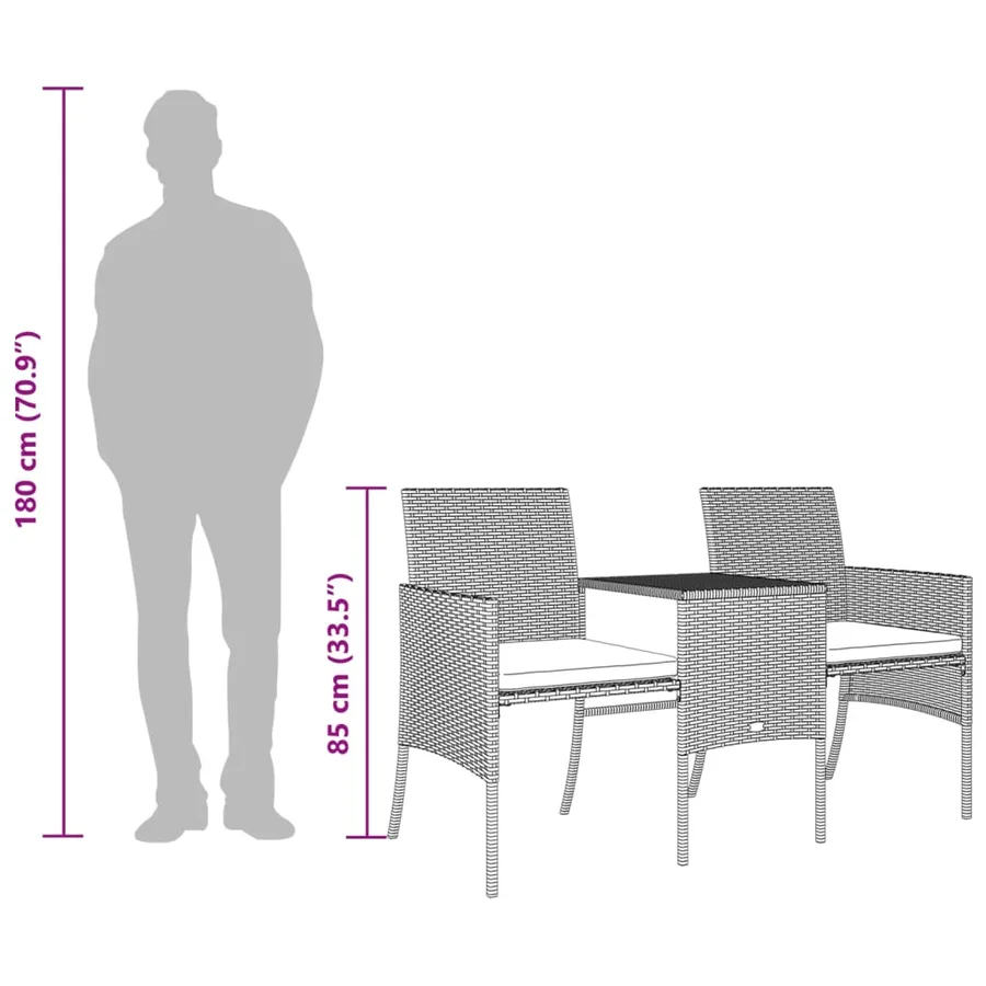 Canapé de jardin 2 places avec table et tabourets marron rotin - 11