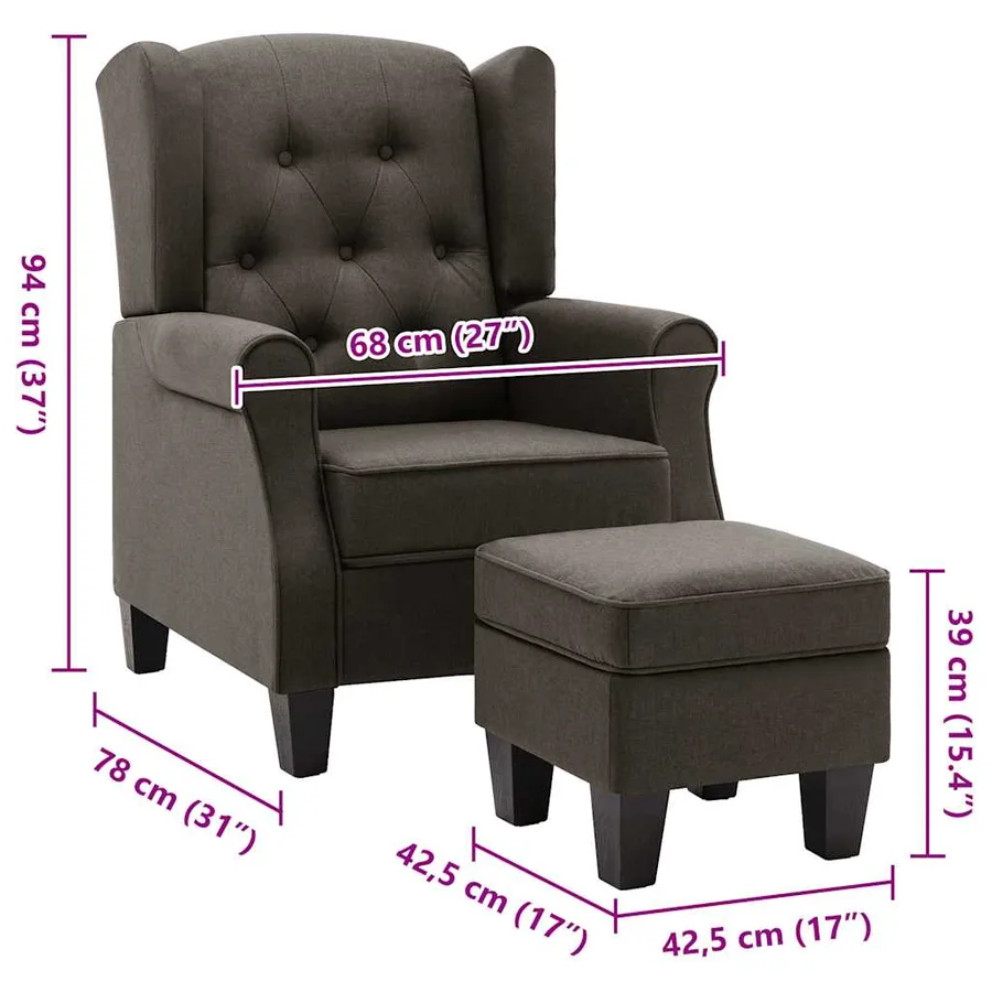 Fauteuil avec repose-pied Taupe Tissu - 8