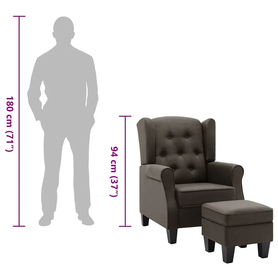 Fauteuil avec repose-pied Taupe Tissu - 9