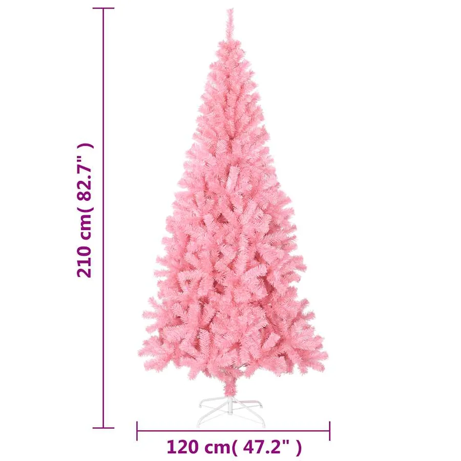 Sapin de Noël artificiel avec support rose 210 cm PVC - 7