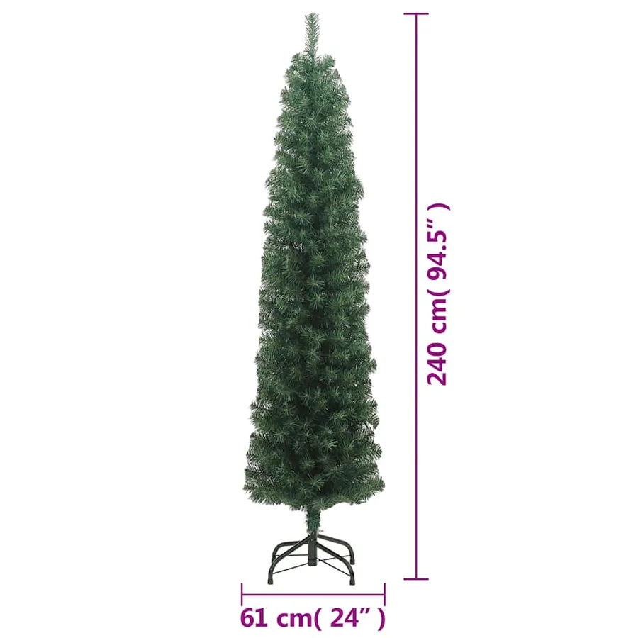 Sapin de Noël artificiel mince avec support vert 240 cm PVC - 7