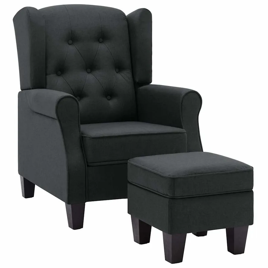 Fauteuil avec repose-pied Gris foncé Tissu - 2