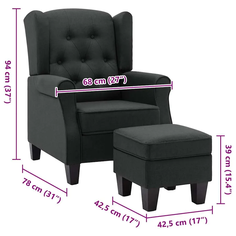 Fauteuil avec repose-pied Gris foncé Tissu - 8