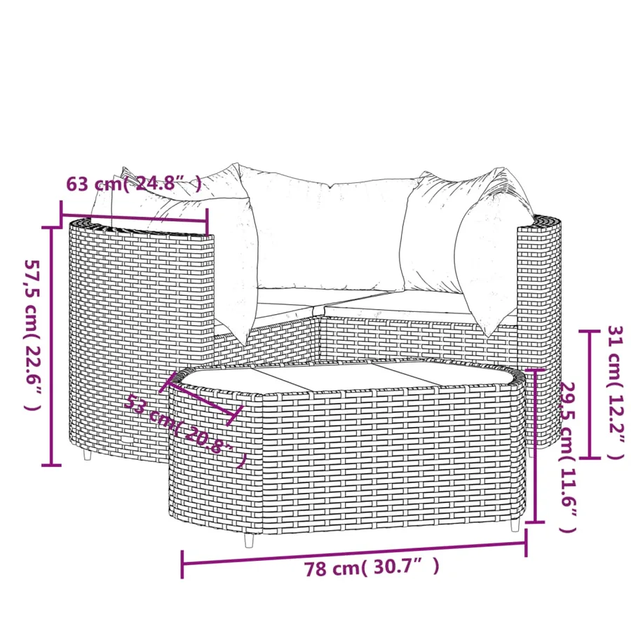 Salon de jardin 4 pcs avec coussins Gris Résine tressée - 11