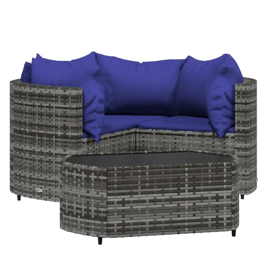 Salon de jardin 4 pcs avec coussins Gris Résine tressée - 2