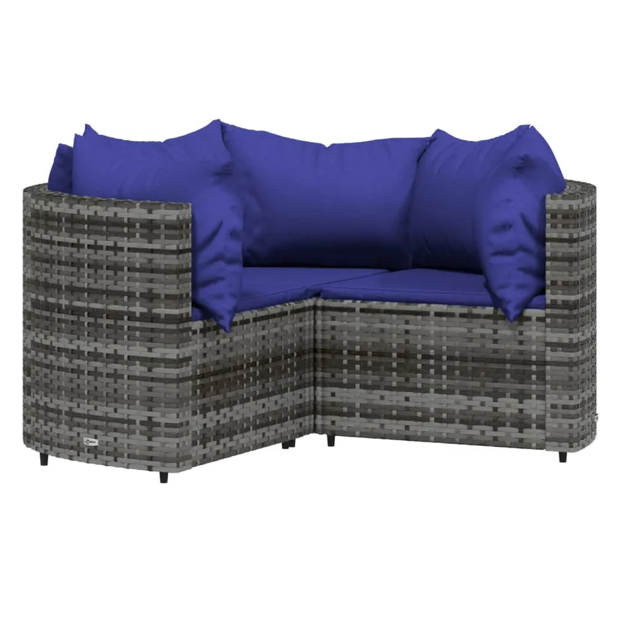 Salon de jardin 4 pcs avec coussins Gris Résine tressée - 3