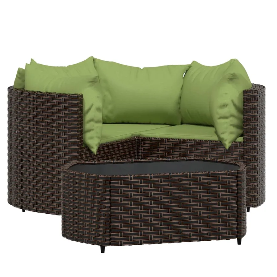 Salon de jardin 4 pcs avec coussins Marron Résine tressée - 2