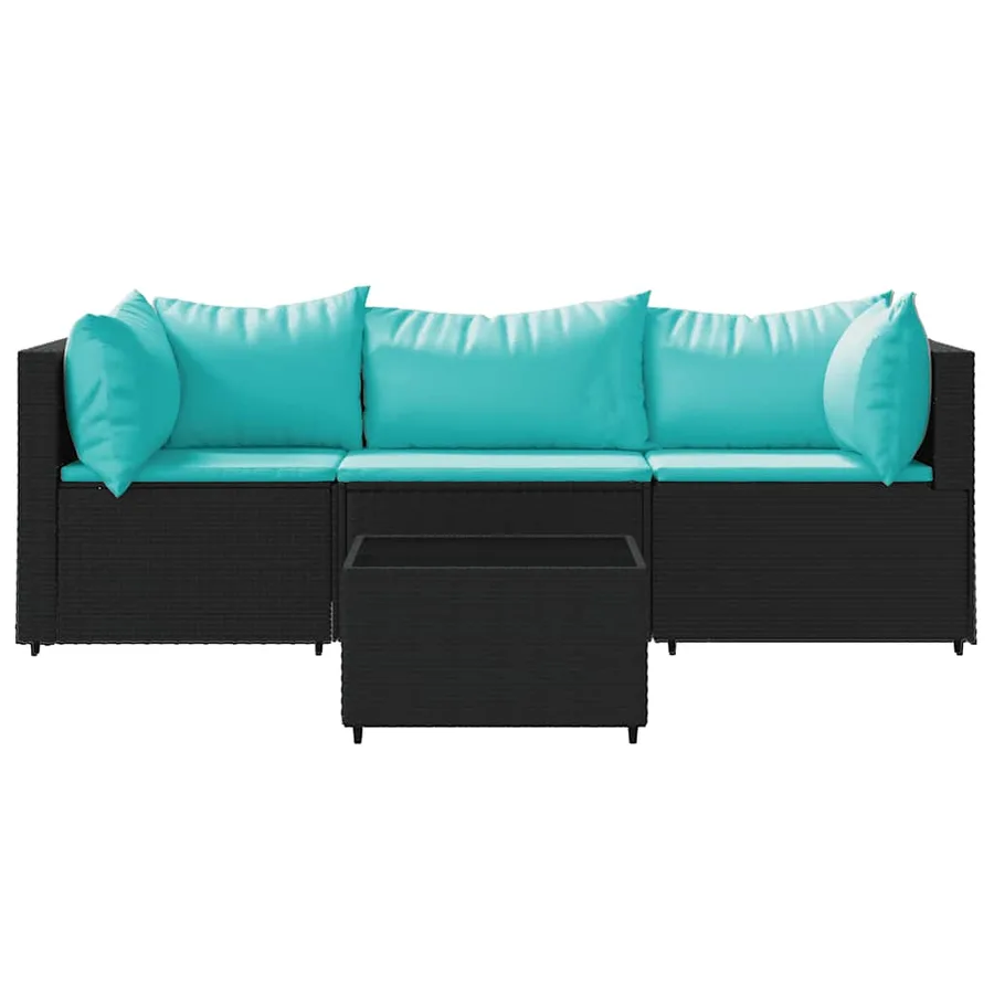 Salon de jardin 4 pcs avec coussins Noir Résine tressée - 3