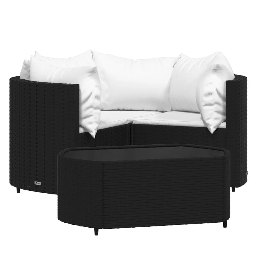 Salon de jardin 4 pcs avec coussins Noir Résine tressée - 2