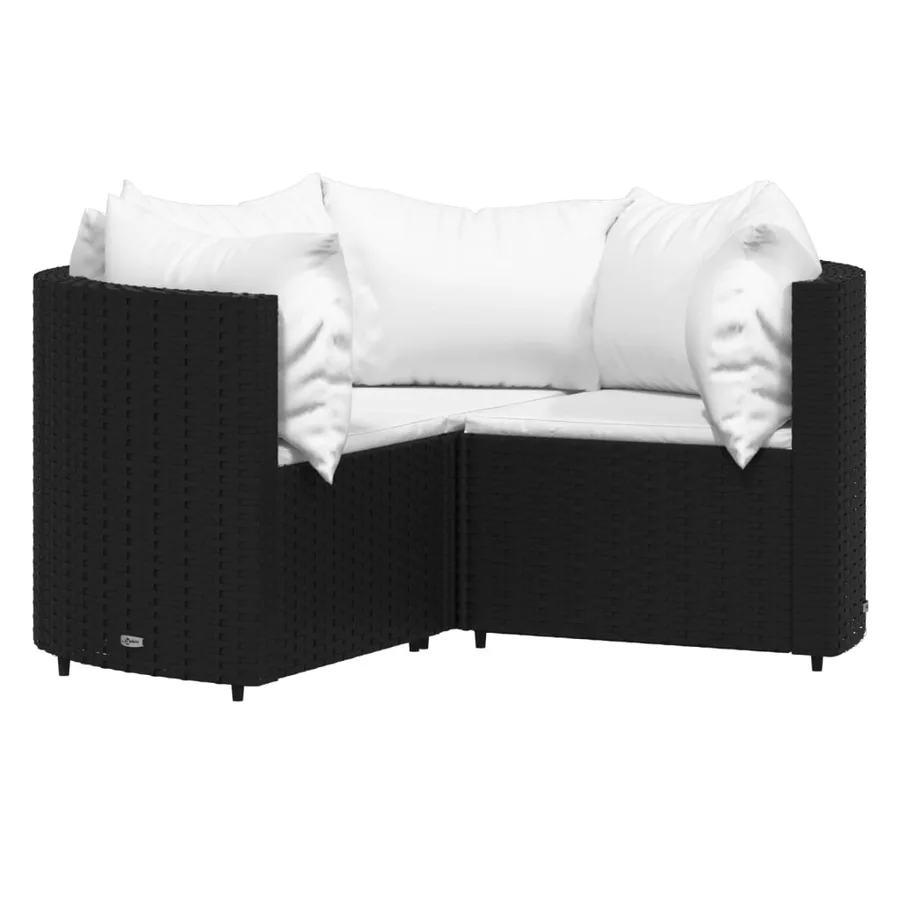 Salon de jardin 4 pcs avec coussins Noir Résine tressée - 3