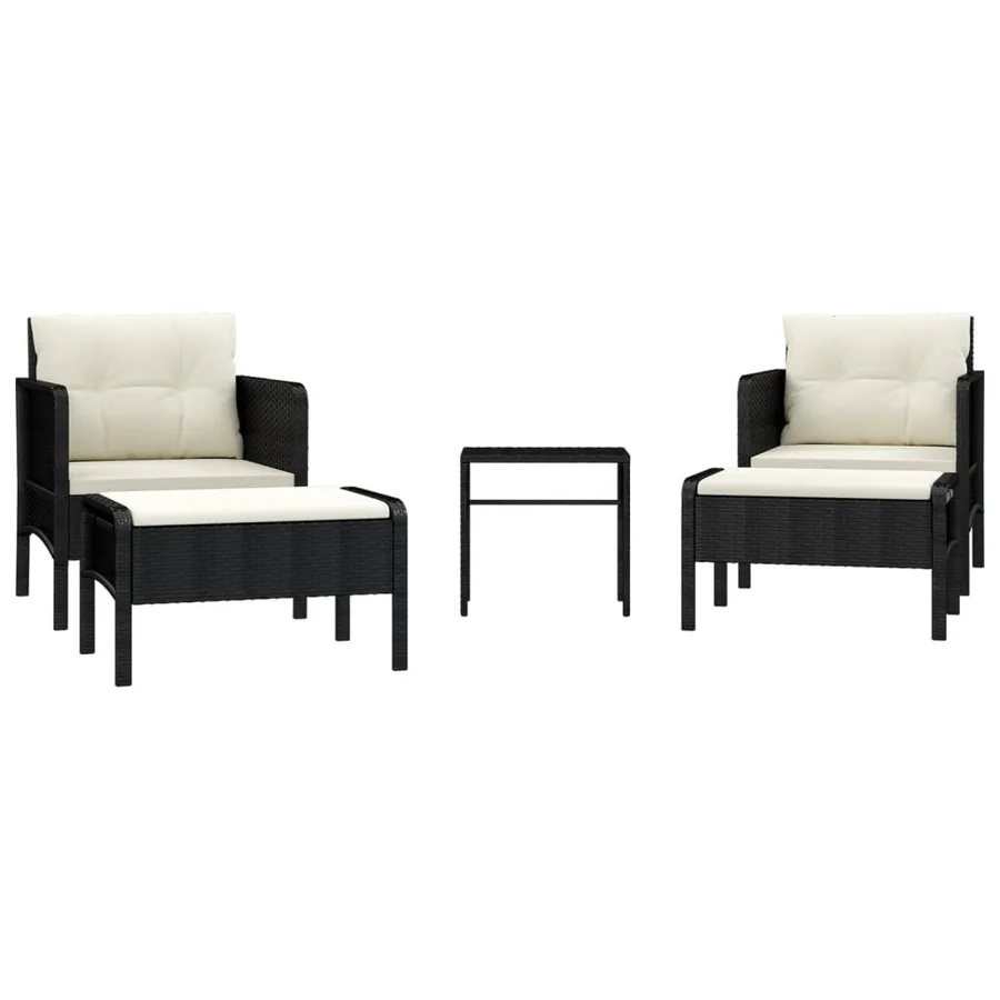 Salon de jardin 5 pcs avec coussins Noir Résine tressée - 2