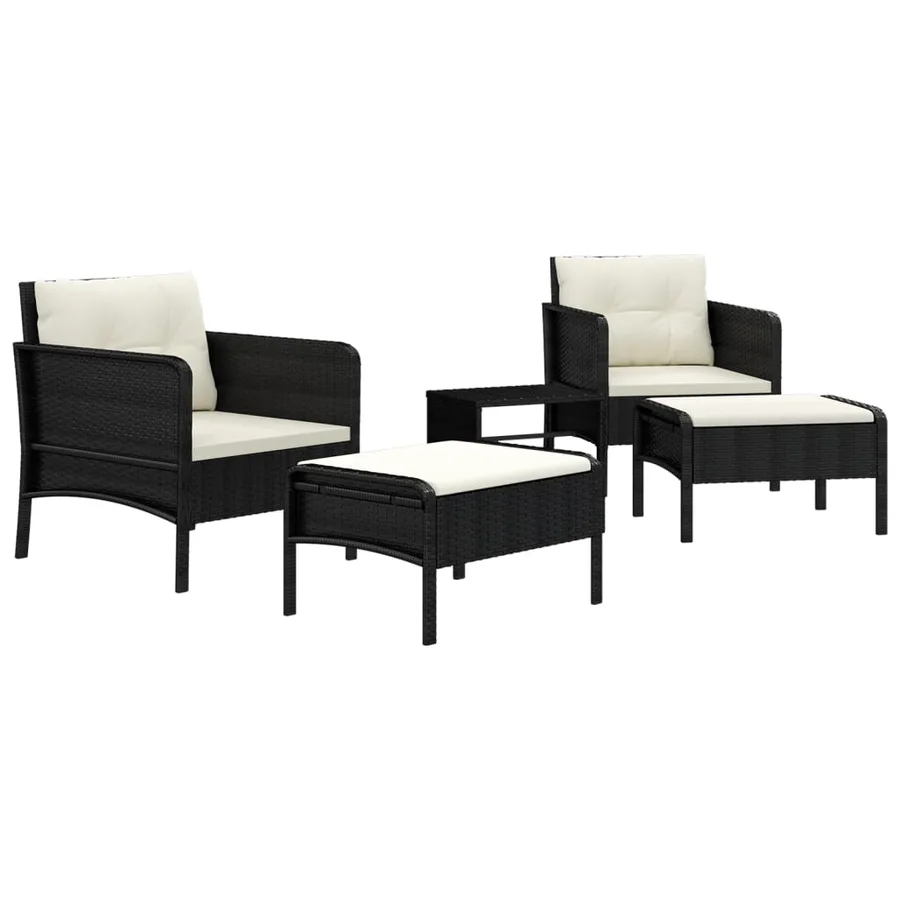 Salon de jardin 5 pcs avec coussins Noir Résine tressée - 3
