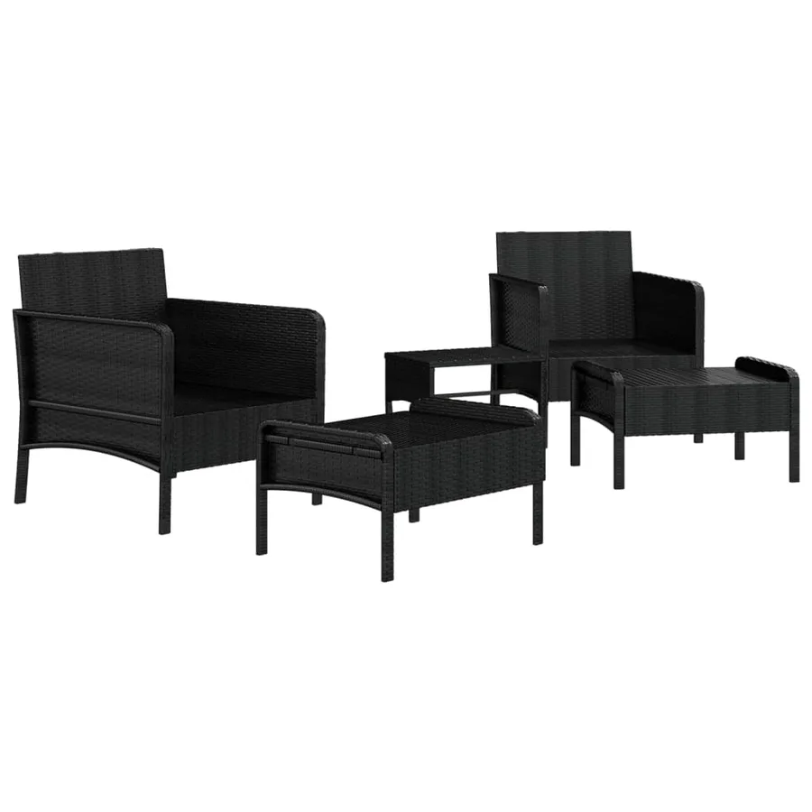 Salon de jardin 5 pcs avec coussins Noir Résine tressée - 4