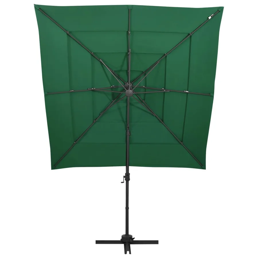 Parasol de jardin à 4 niveaux avec mât en aluminium vert - 2