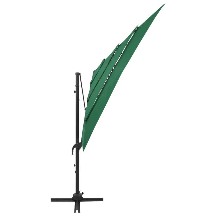 Parasol de jardin à 4 niveaux avec mât en aluminium vert - 4