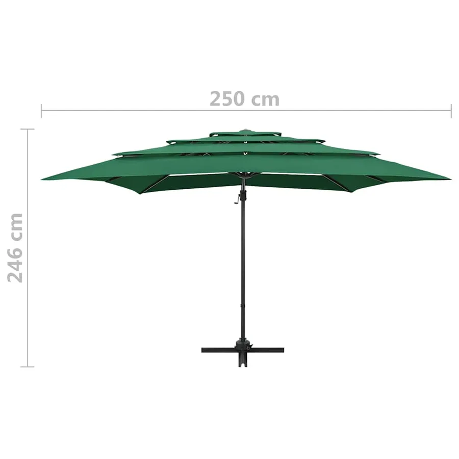 Parasol de jardin à 4 niveaux avec mât en aluminium vert - 9